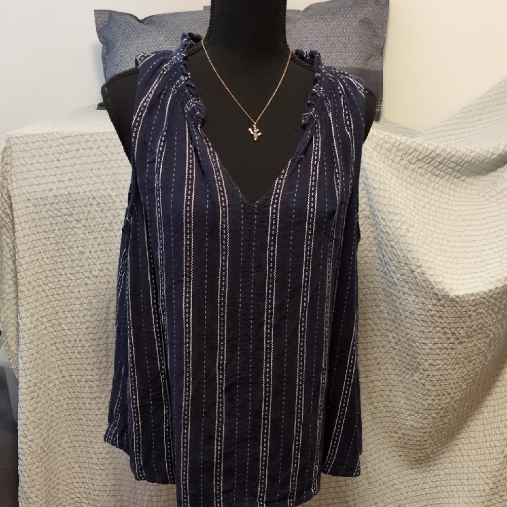 Time and Tru Navy and White Striped Blouse